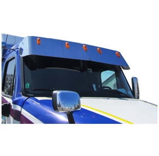 Freightliner Cascadia Flat Top 16" Stainless Steel Drop Visor with 5 OEM Light Cutouts
